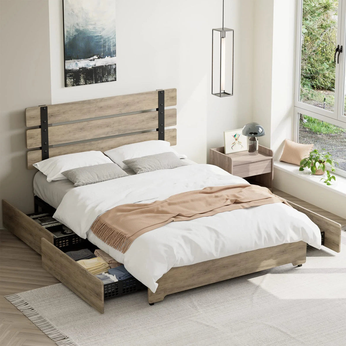 Queen Bed Frame with 4 Storage Drawers U578
