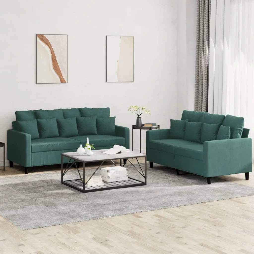 Dark Green Velvet 2 Piece Sofa Set with Cushions B938435