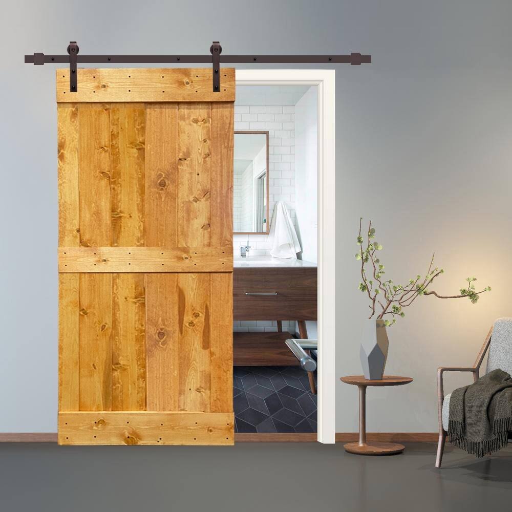 24 in. x 84 in. Stained Wood Interior Sliding Barn Door with Hardware Kit Q982