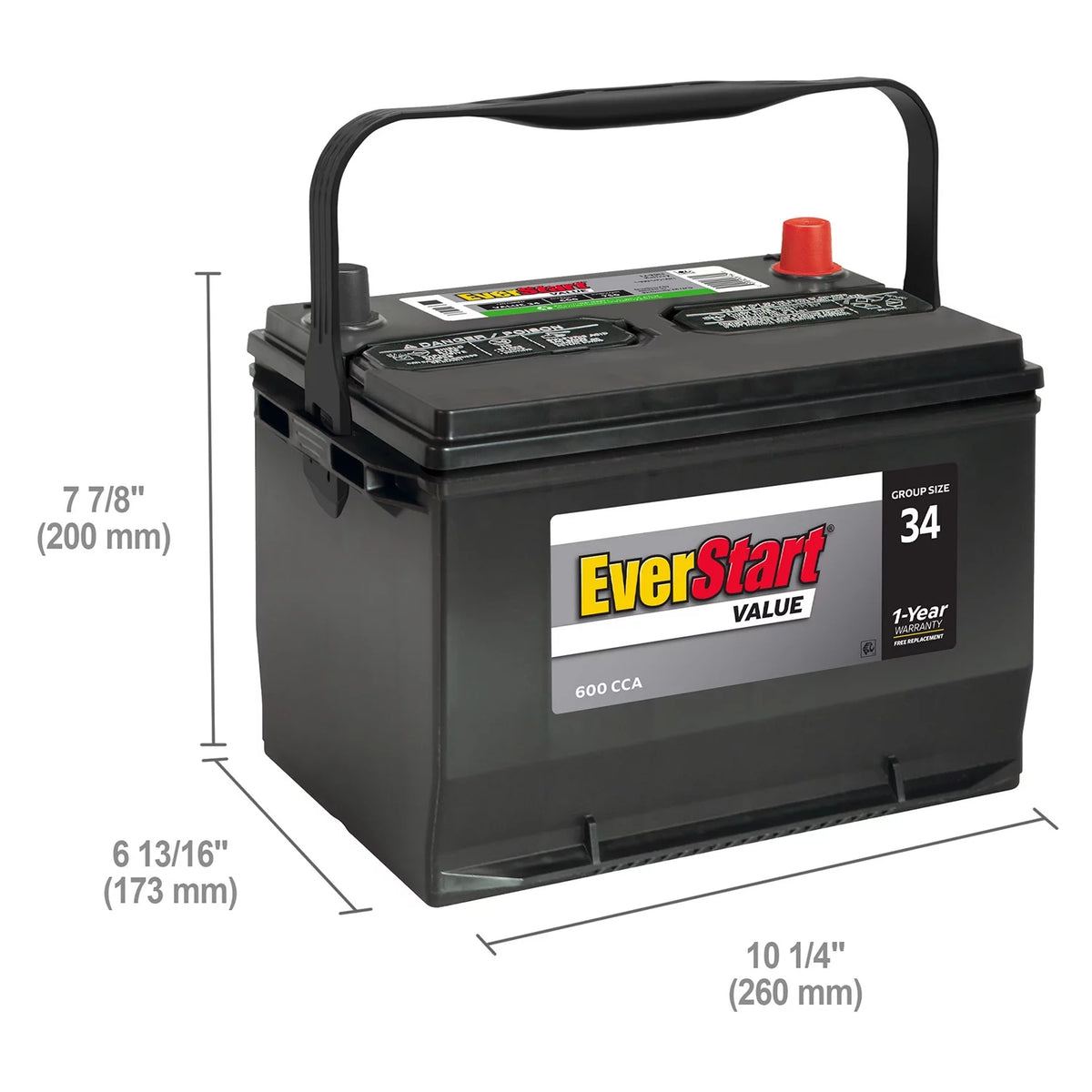 Lead Acid Automotive Battery Group Size 34 12 Volt 600 CCA Q63607