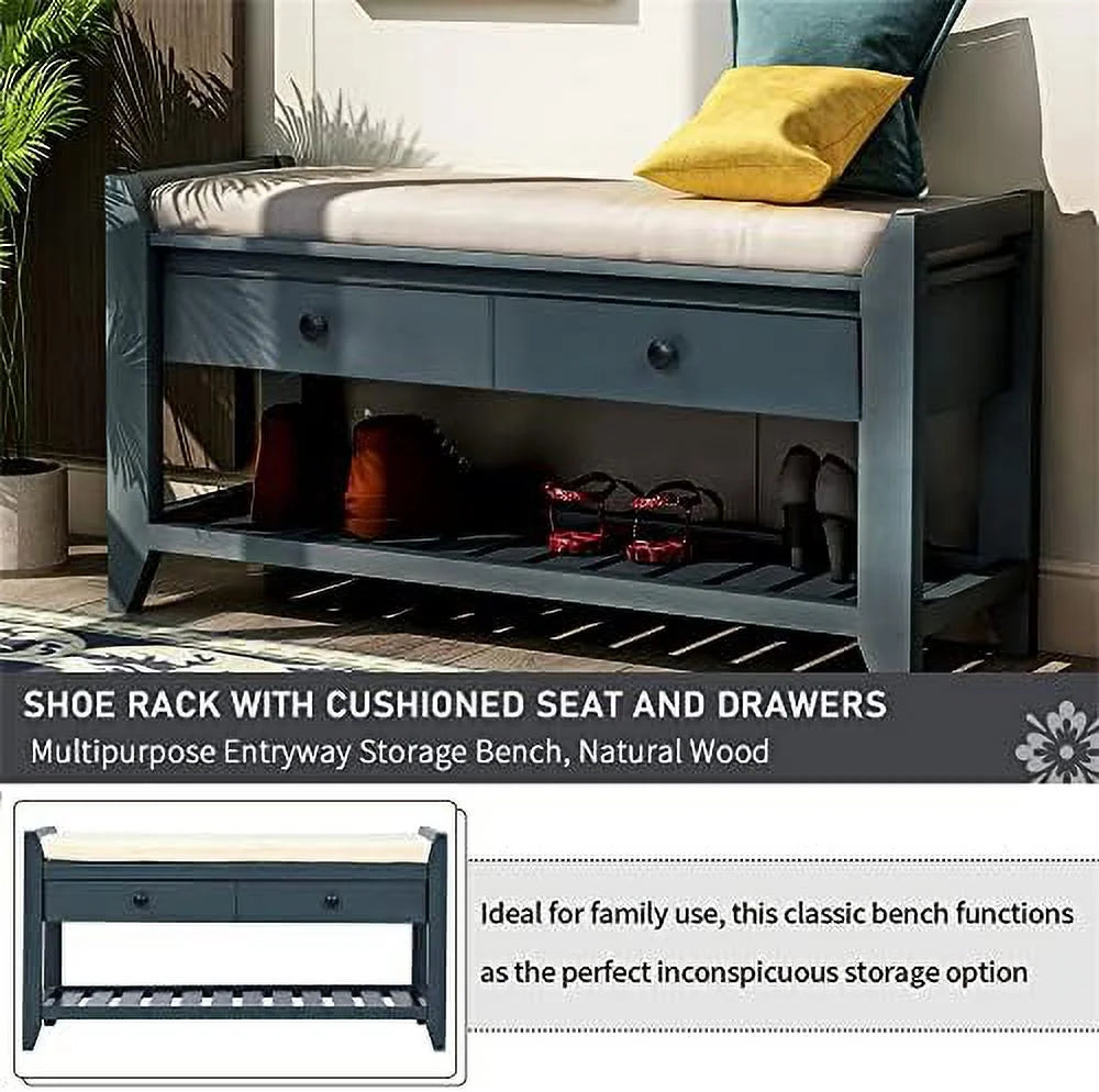 Shoe Rack with Cushioned Seat and Drawers S528
