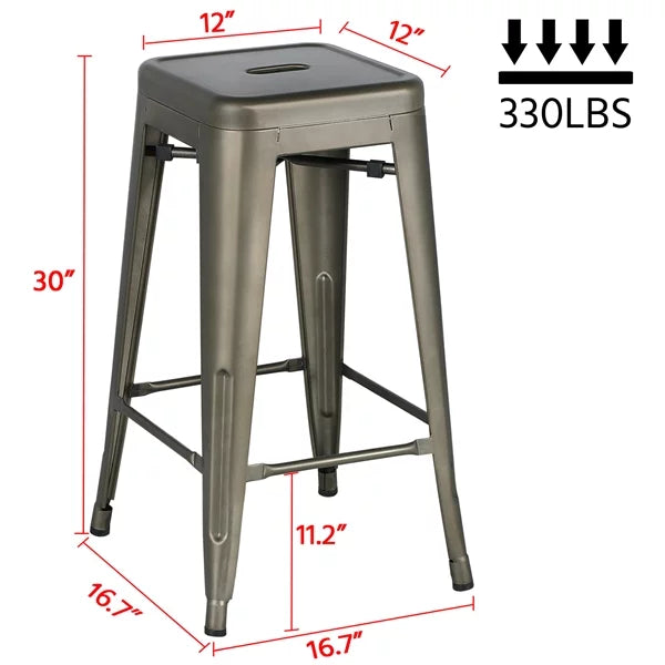 Set of 4 Gunmetal Gray Metal Bar Height Stools F79730