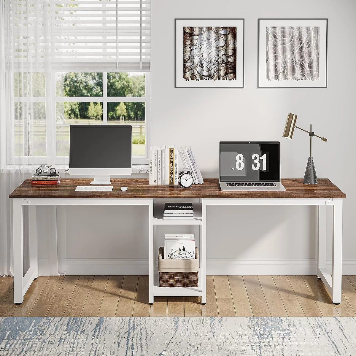 78" Two Person Computer Desk with Shelf Z329179