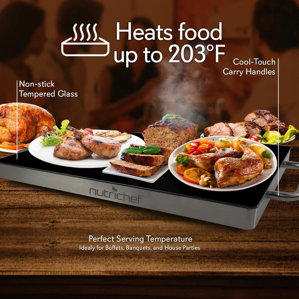 Electric Hot Plate Tray Dish Warmer with Black Glass Top M707429