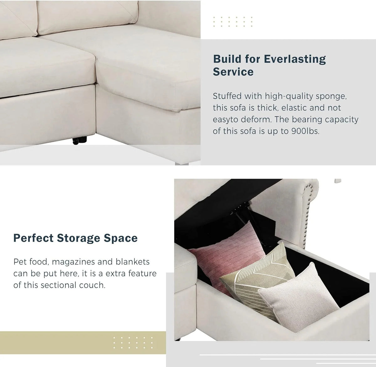 Beige L-Shape Convertible Sleeper Sofa Bed with Storage Chaise K225