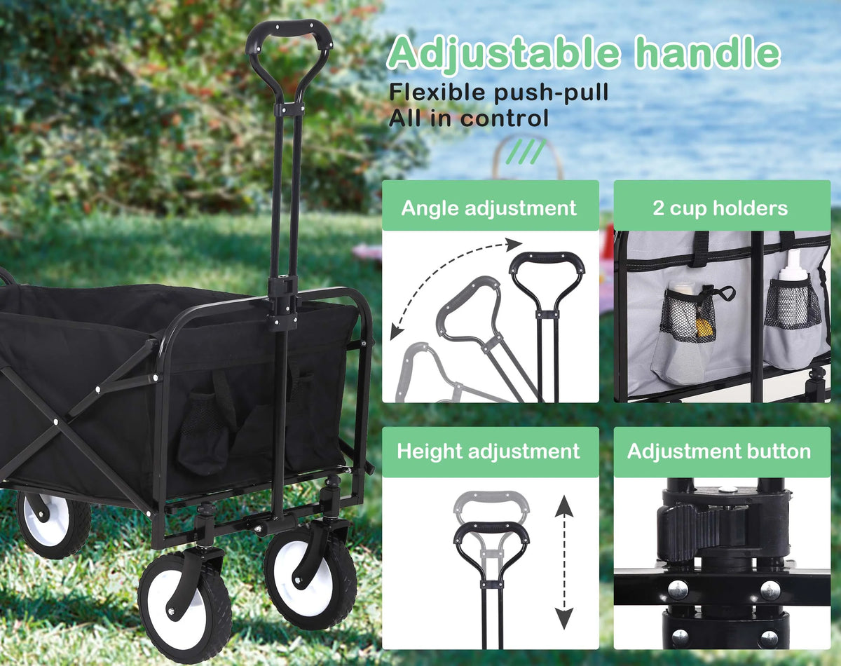 Collapsible Folding Wagon with All-Terrain Wheels Black X777