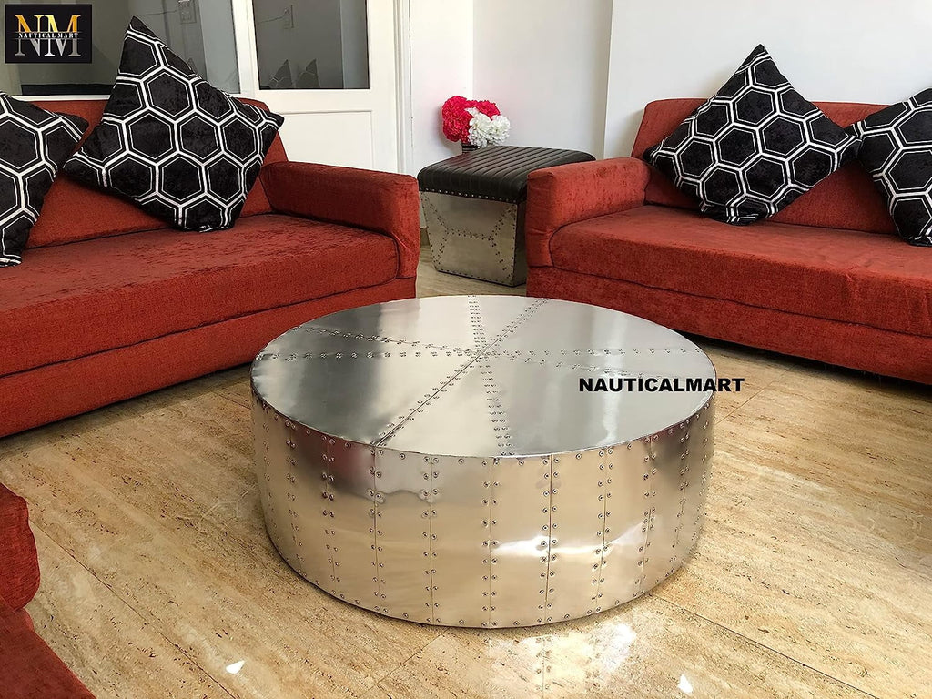 Aluminum Drum Shaped Coffee Table 40 inches B5536