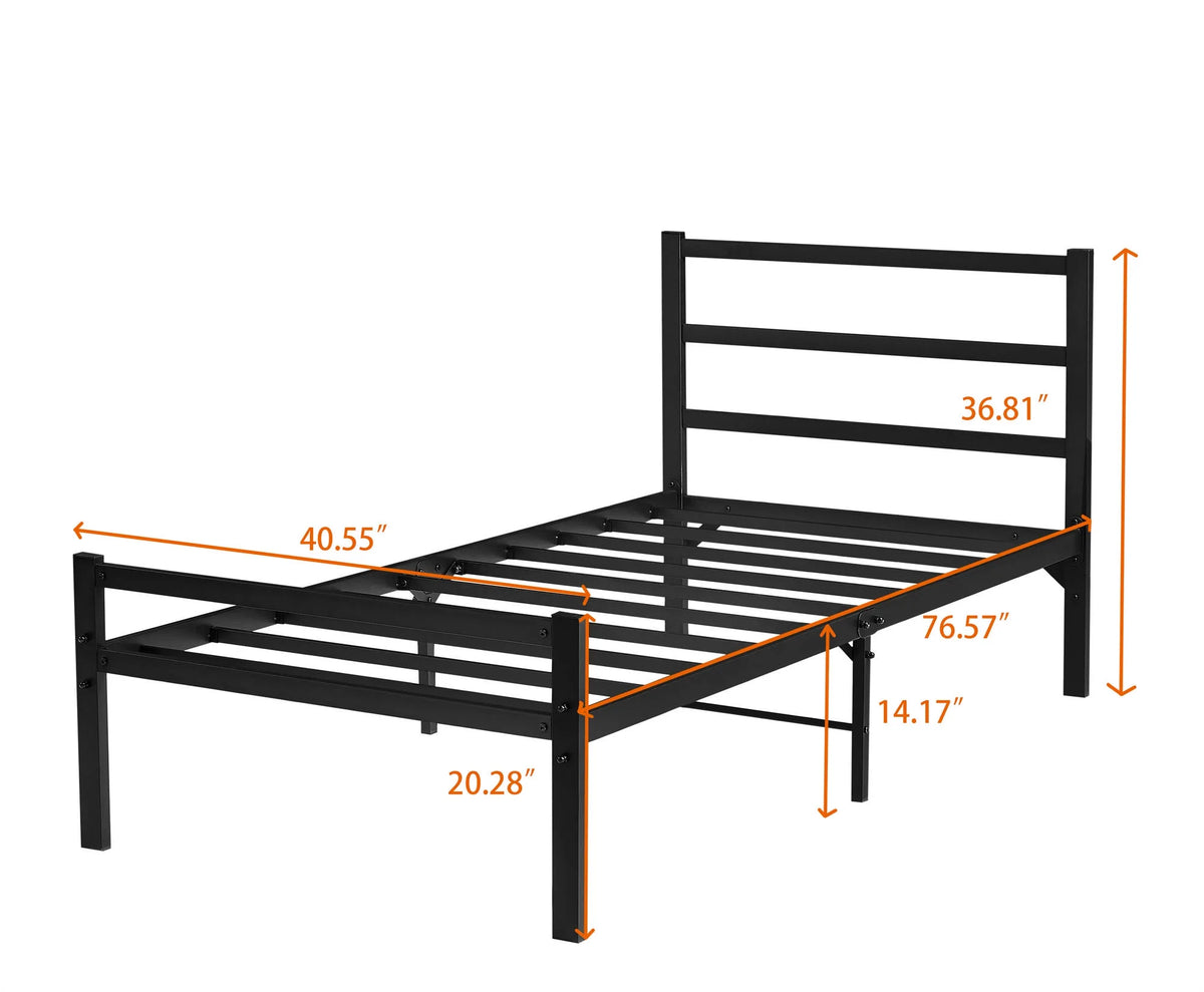 Metal Platform Bed Frame with Headboard and Footboard, Twin, Matte Black N365