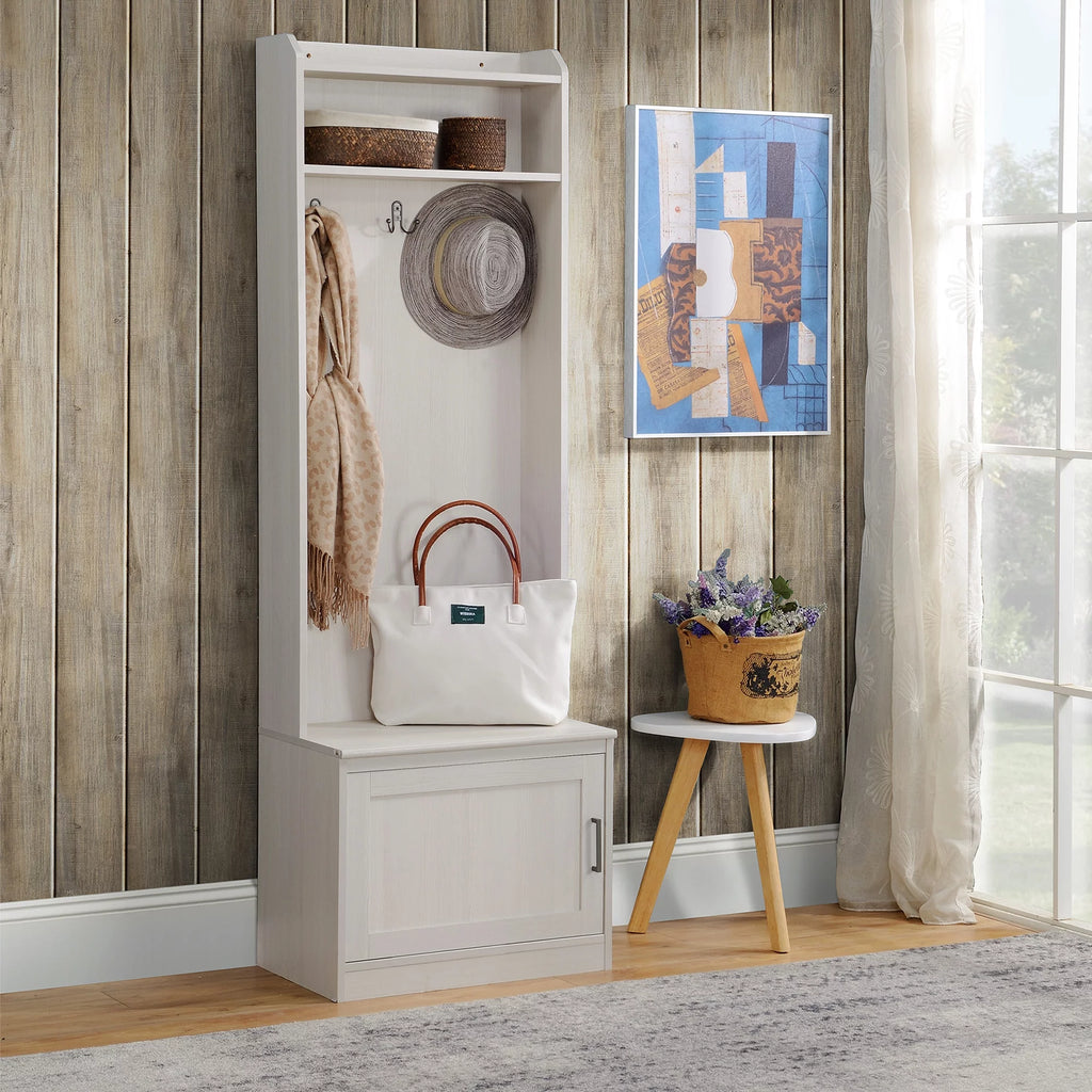 White Hall Tree with Shoe Storage Bench and Coat Rack K374