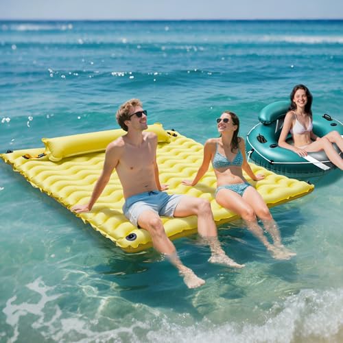 Inflatable Floating Mat with Non-Slip Wave Pattern and Dual Headrest A3298