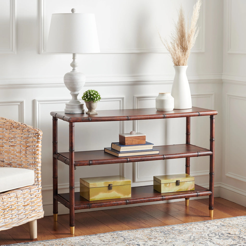 Dark Brown Gold Wood Console Table with Shelf C402823