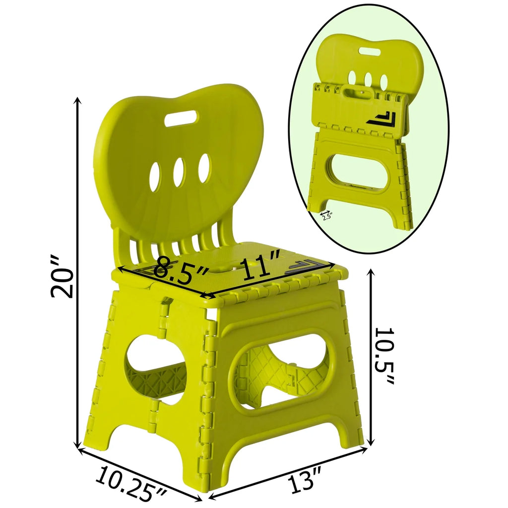 Foldable Step Stool with Back Support and Handle, Green E912