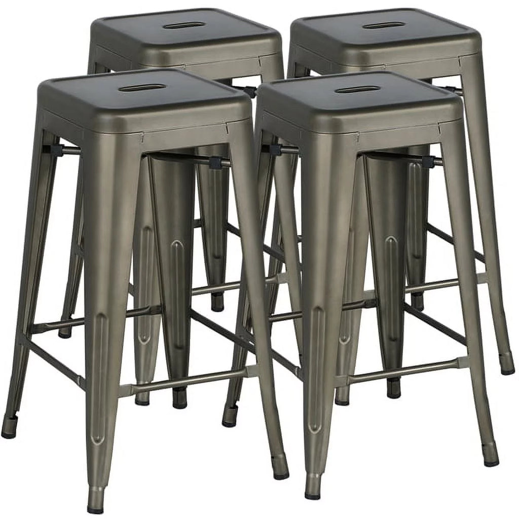 Set of 4 Gunmetal Gray Metal Bar Height Stools F79730