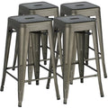 Set of 4 Gunmetal Gray Metal Bar Height Stools F79730