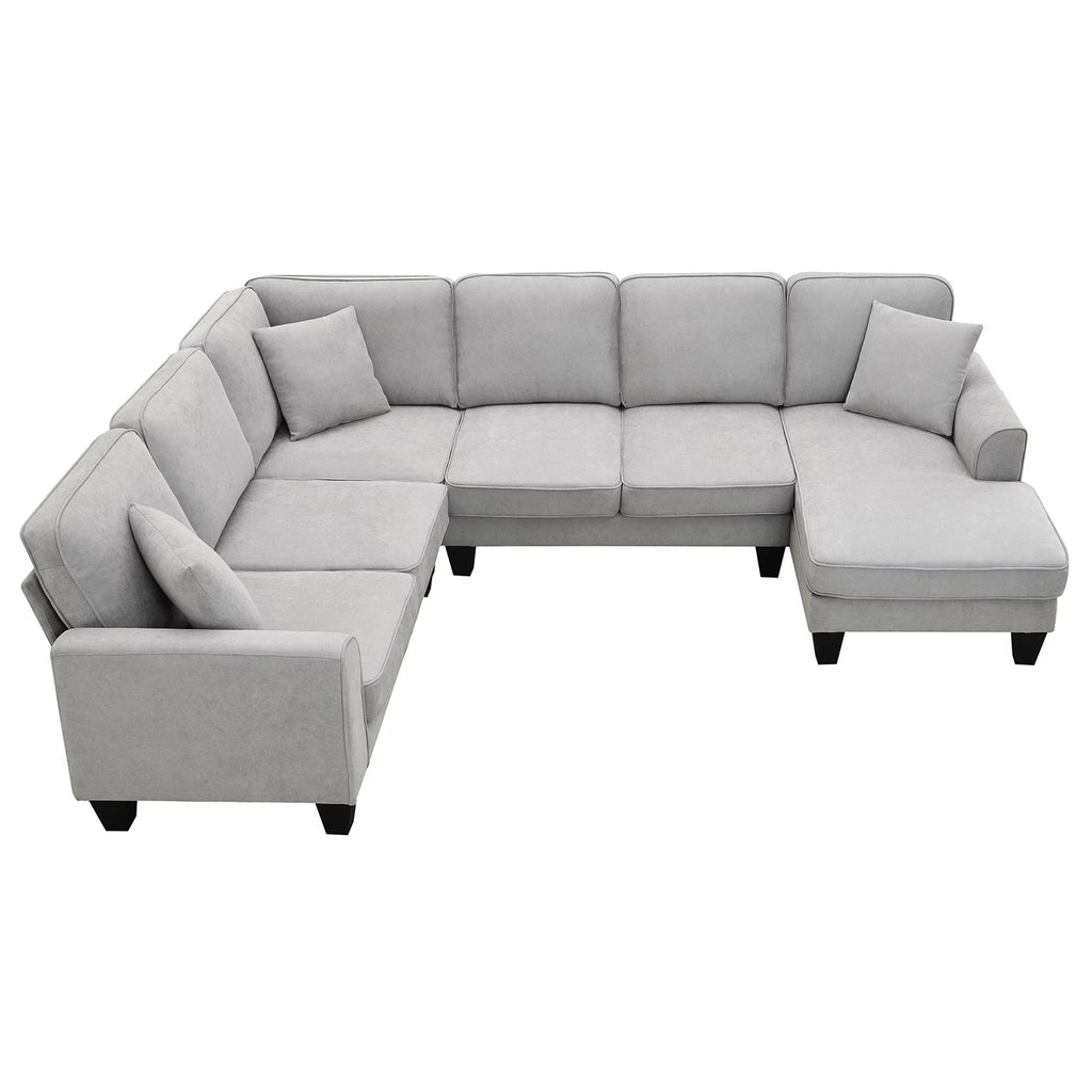 7 Seat Fabric U Shape Sectional Sofa with 3 Pillows G865825