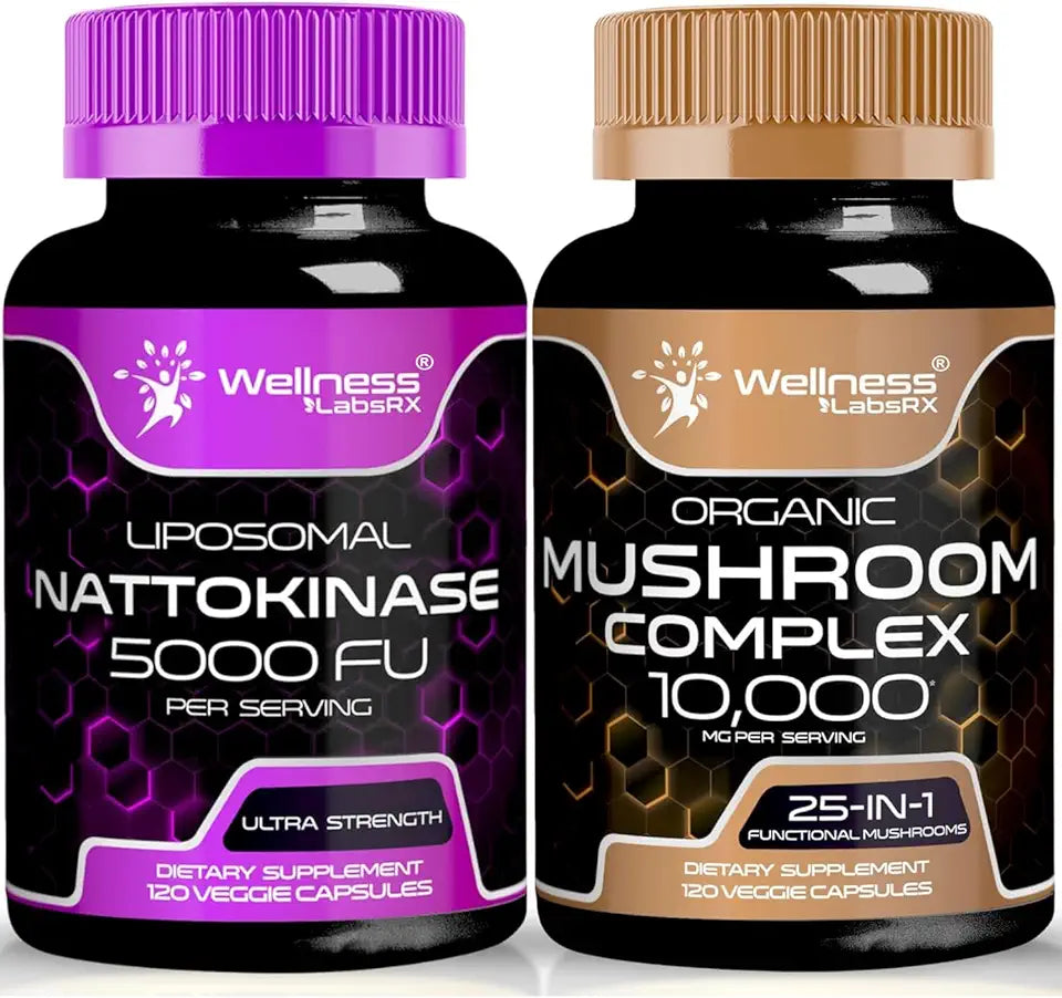 Nattokinase Supplement Capsules 5000 FU and 25 in 1 Mushroom Complex Capsules R5761