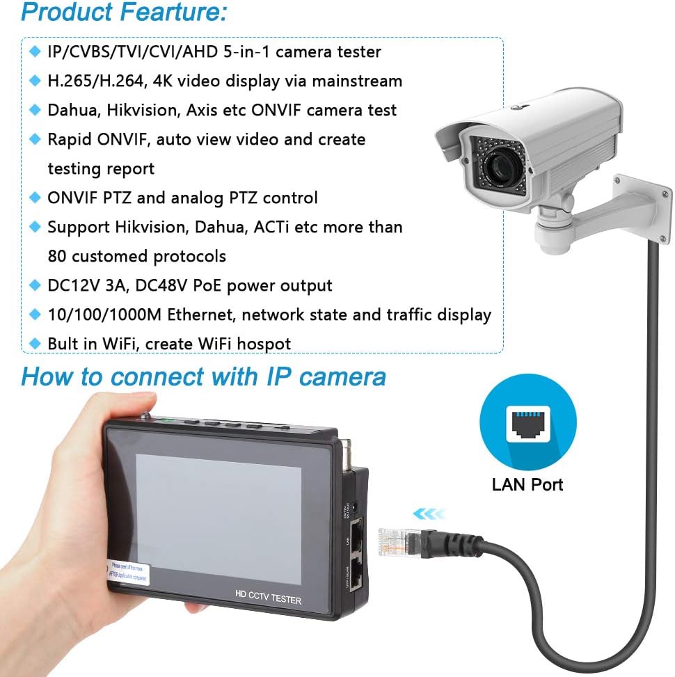 4 Inch Portable IP Camera Tester 4K H.265 CVBS CVI TVI AHD Analog with POE O14922