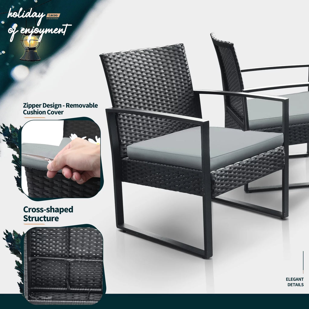 3 Pieces Cushioned PE Rattan Bistro Chairs Set of 2 with Coffee Table M323