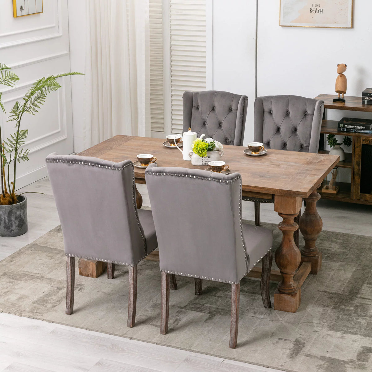 Gray Velvet Wood Set of 2 Dining Chair P8535