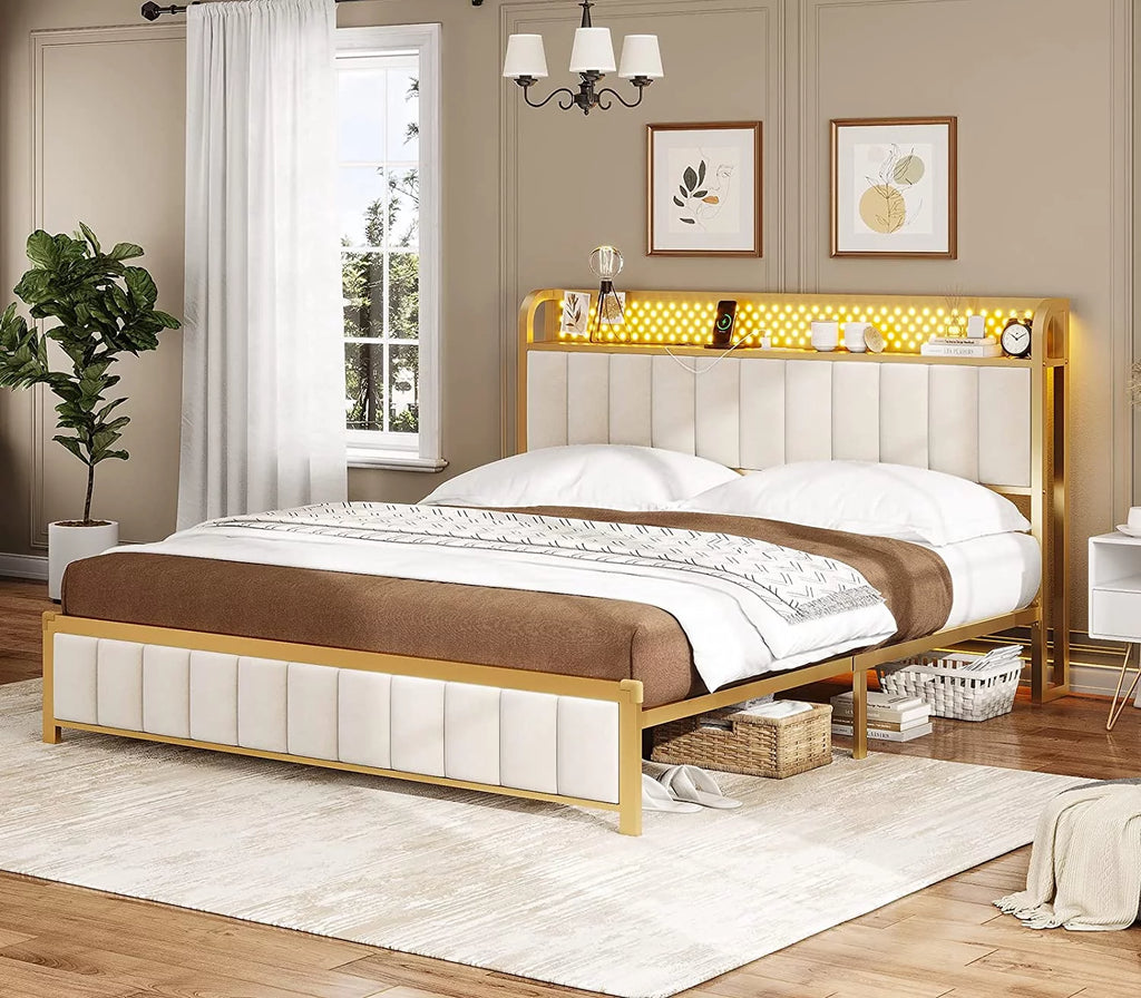 Queen Bed Frame with Storage Headboard and Drawers R65398
