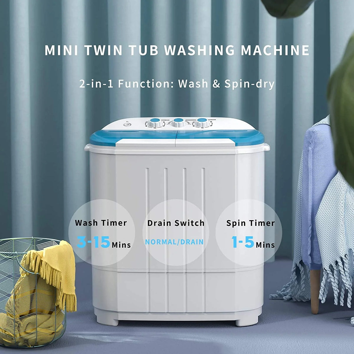 Portable 14lbs Twin Tub Compact Semi-Automatic Washer Spinner Combo V908