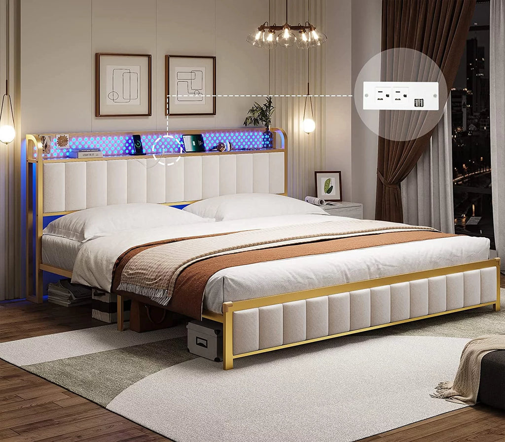 Queen Bed Frame with Storage Headboard and Drawers R65398