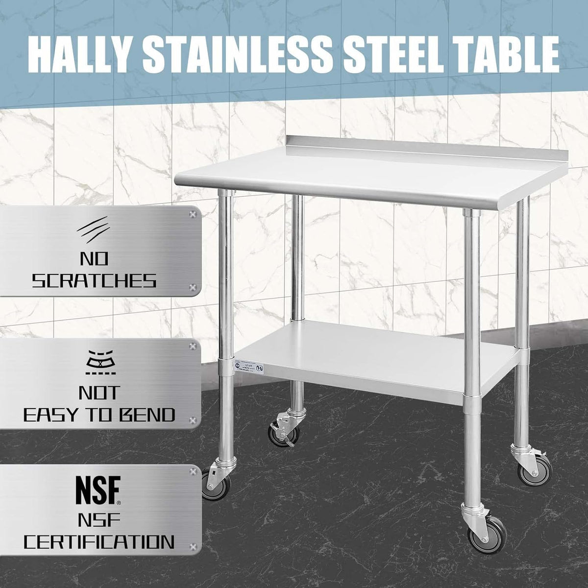 Stainless Steel Table 24 x 60 Inches with Caster Wheels C654