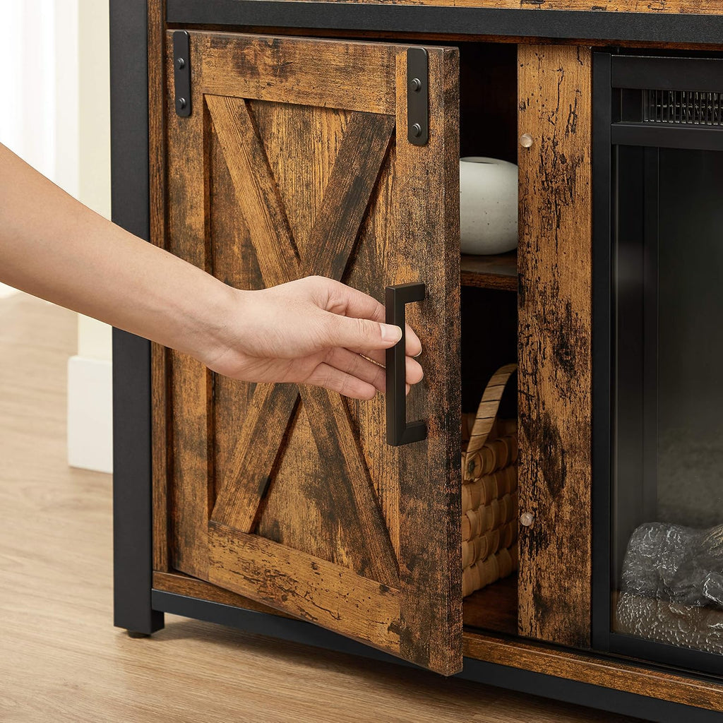 Rustic Brown and Black TV Stand with Fireplace O199