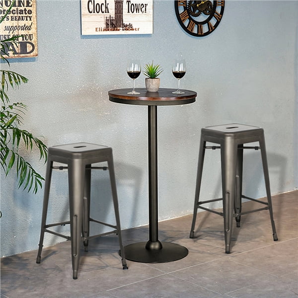 Set of 4 Gunmetal Gray Metal Bar Height Stools F79730