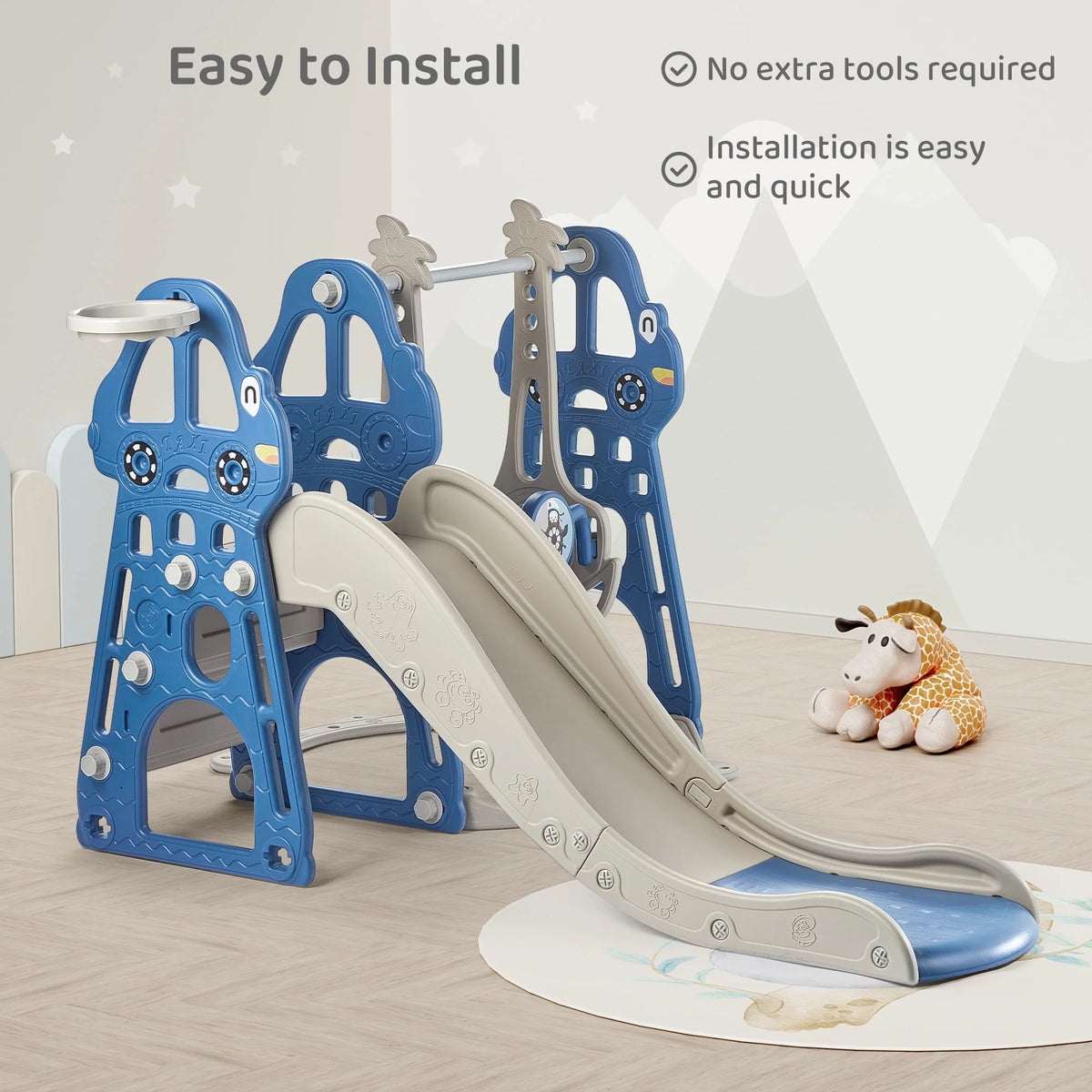 4-in-1 Kids Swing and Slide Set with Basketball Hoop and Climber P684