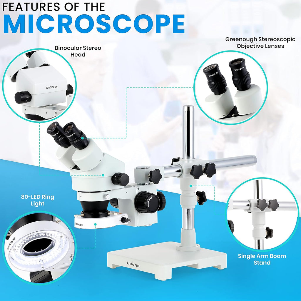 Binocular Stereo Microscope with LED Ring Light and Boom Stand B80874