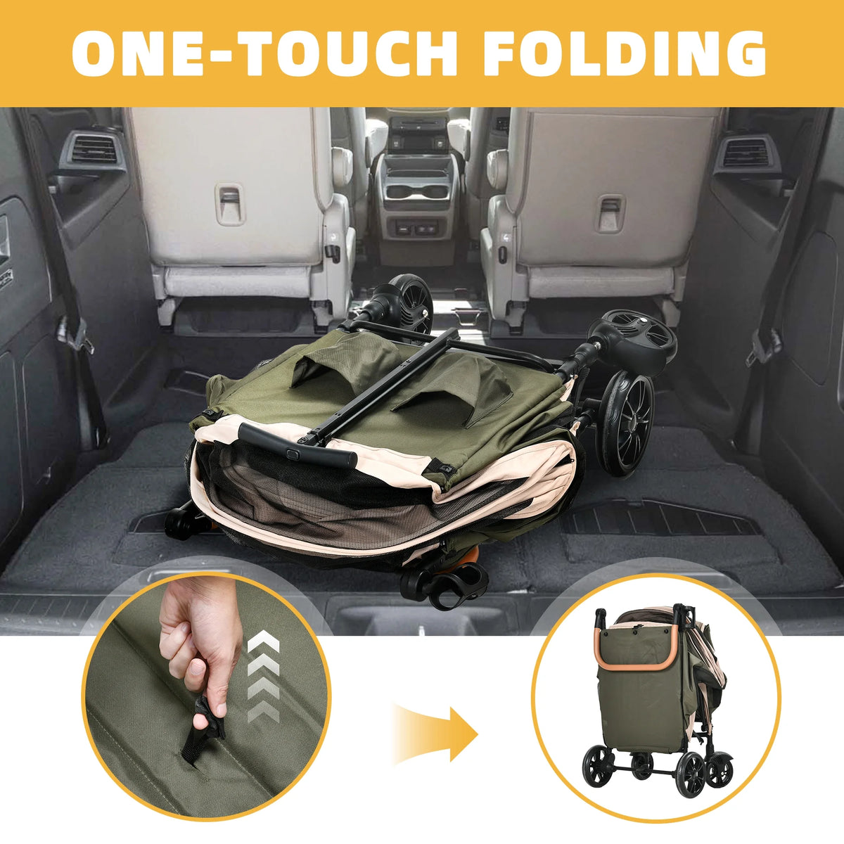Foldable 4 Wheels Dog Stroller with Storage Basket L183