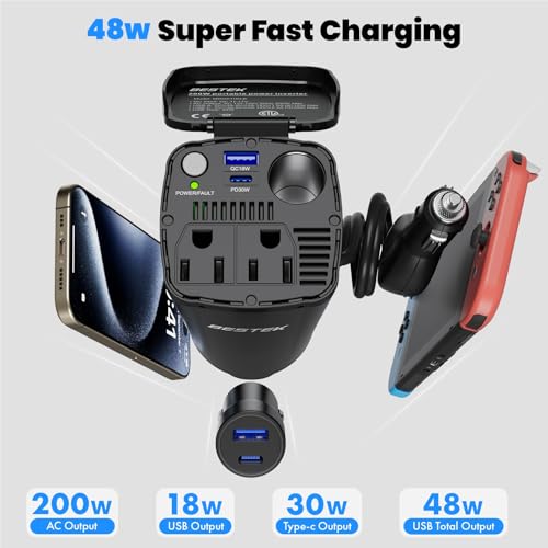 200W Power Inverter, 12V DC to 110V AC Car Plug Adapter Outlet Converter C4572