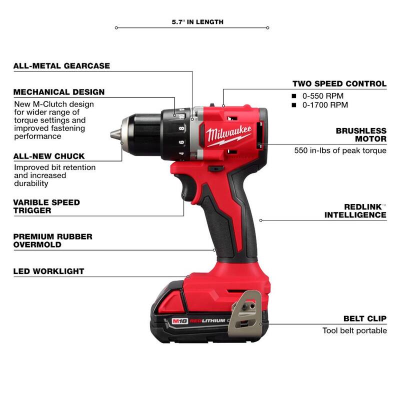 18-Volt Lithium-Ion Brushless Cordless 1/2 in. Compact Drill/Driver Kit with 2 Gal. Cordless Wet/Dry Vacuum J92586