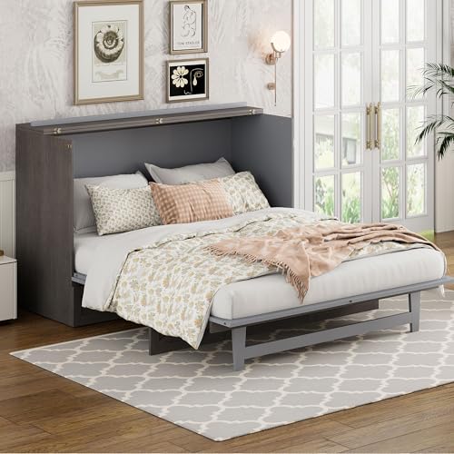 Full Size Solid Pine Murphy Bed with USB and Storage Drawer M588026