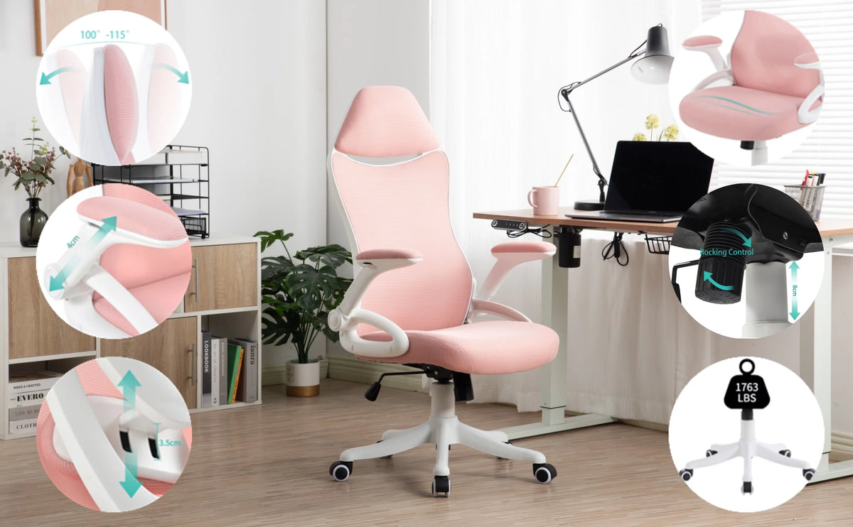 Pink Adjustable Mesh Ergonomic Office Chair J434652
