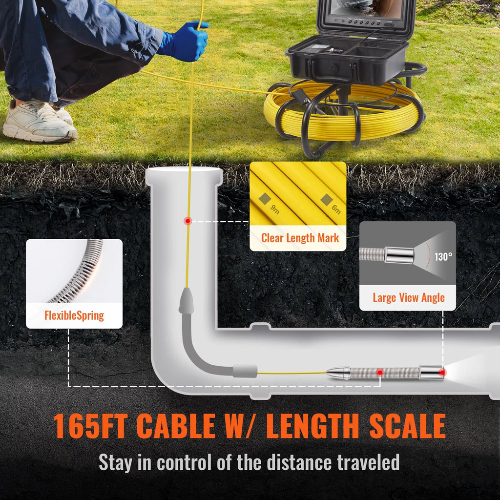 Sewer Camera Pipe Inspection Camera with 512hz Sonde 9in 720p Screen 164 ft Z7864