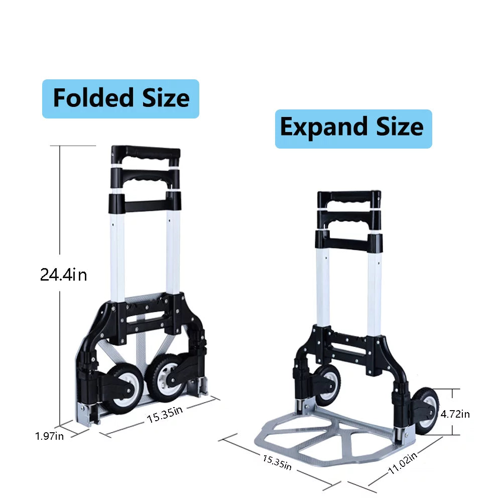 Folding Hand Truck 200 lb Capacity Aluminum Cart with 2 Wheels V3279