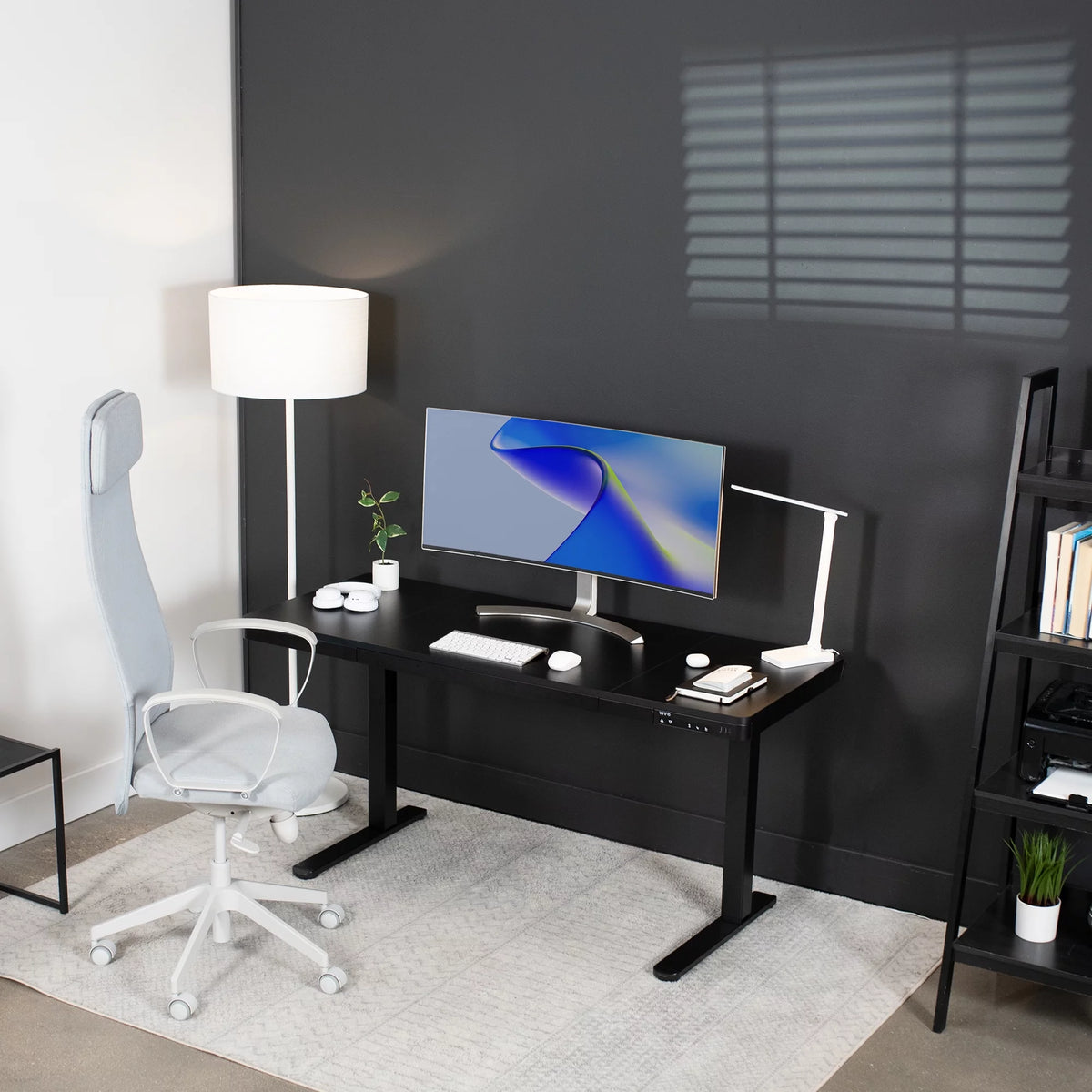 Black 60" x 24" Height Adjustable Desk with Drawer and USB Ports N19941