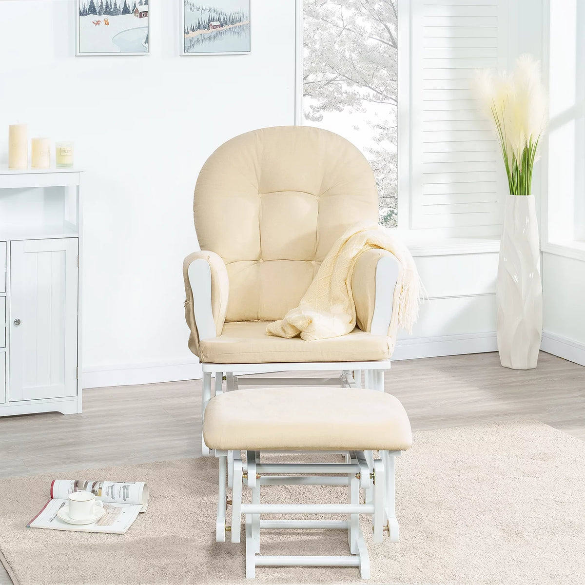 White Glider and Ottoman Set F34956