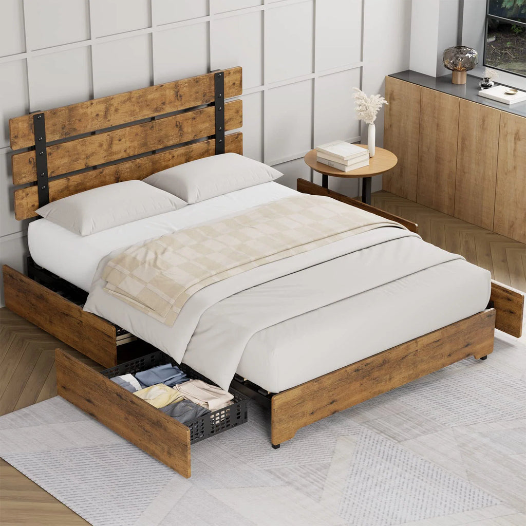 Queen Bed Frame with 4 Storage Drawers U578