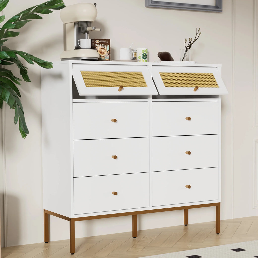 White Rattan 6 Drawer Dresser P99864