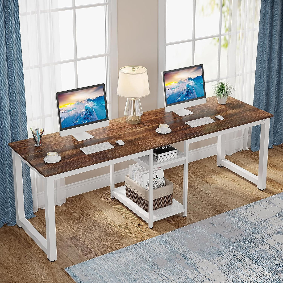 78" Two Person Computer Desk with Shelf Z329179