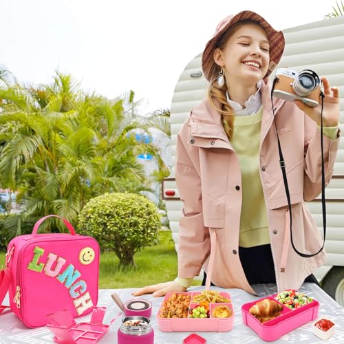 Leak-Proof 6 Compartment Bento Lunch Box Set with 10oz Thermo Food Jar and Lunch Bag W289087