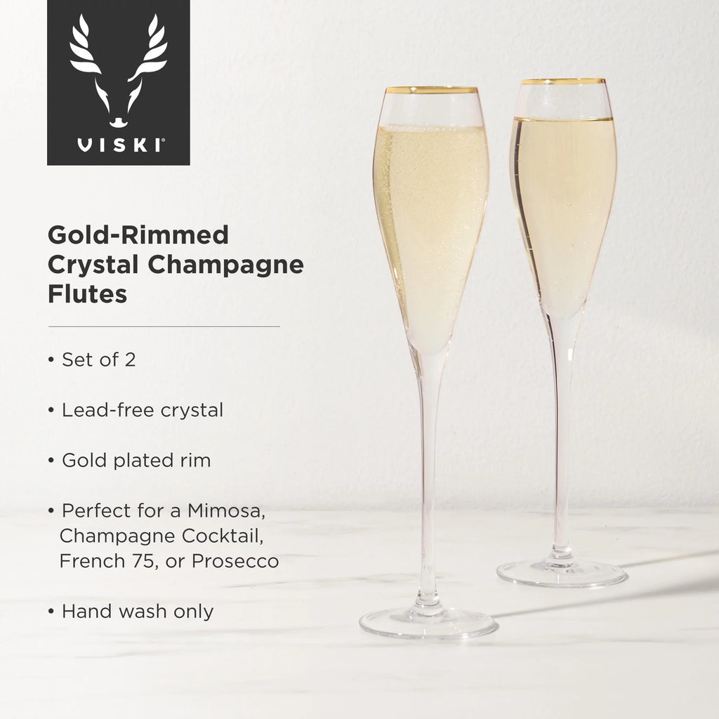 Gold-Rimmed Crystal Champagne Flutes Z179