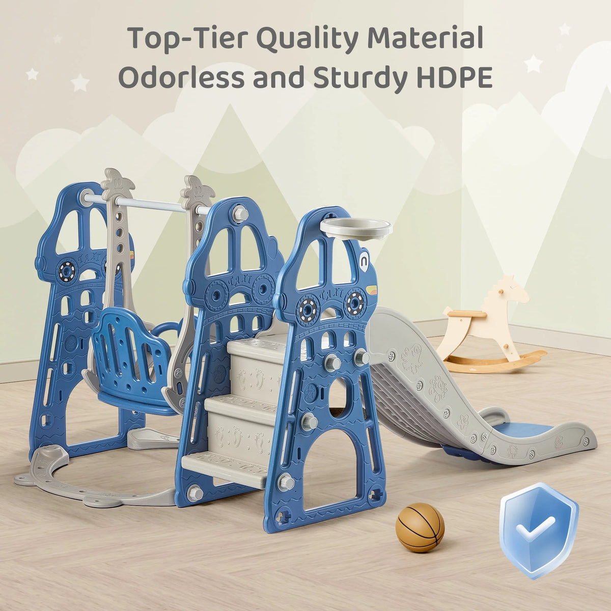 4-in-1 Kids Swing and Slide Set with Basketball Hoop and Climber P684