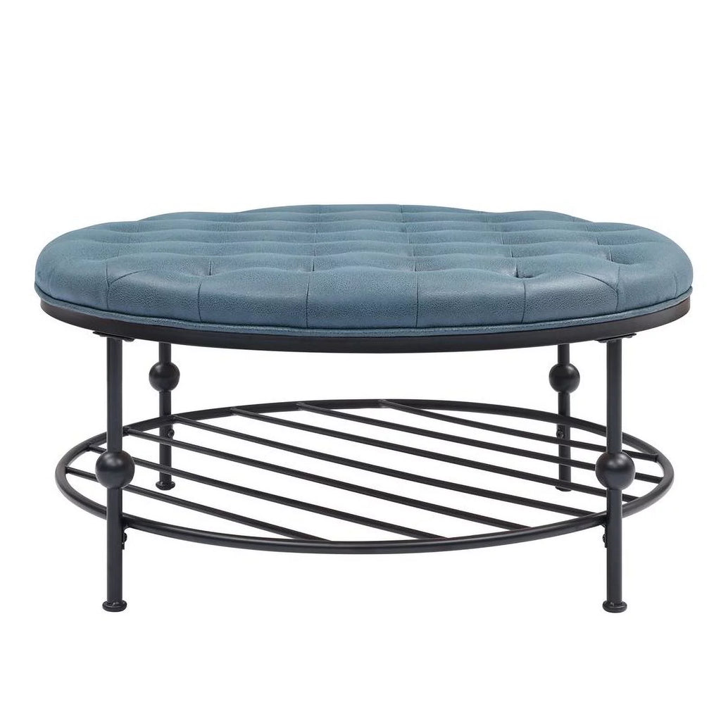 Blue Faux Leather Tufted Cocktail Ottoman G6090