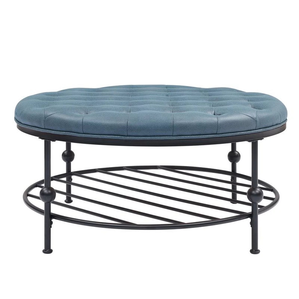 Blue Faux Leather Tufted Cocktail Ottoman G6090