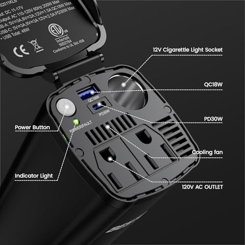 200W Power Inverter, 12V DC to 110V AC Car Plug Adapter Outlet Converter C4572