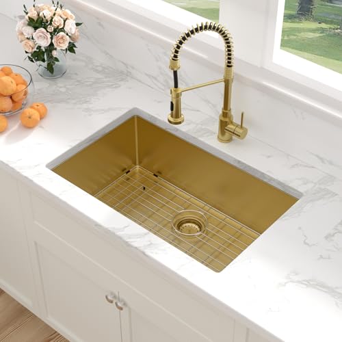 28 Inch Gold Undermount Stainless Steel Kitchen Sink H66605
